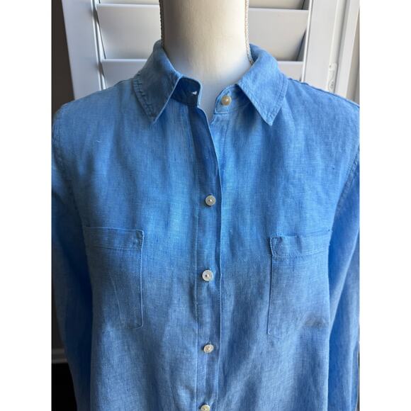 LILLY PULITZER Shirt Womens S Sea View Beckon Blue 100% Linen Coastal Vacation - Picture 5 of 8